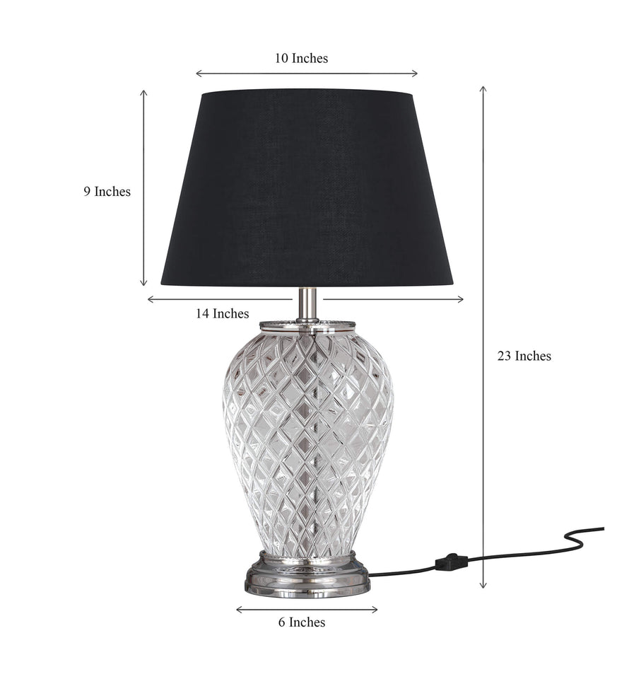 Divine Trends Diamond Cut Glass Table Lamp Silver Finish 23 Inches Height With Black 14 Inches Diameter Lampshade