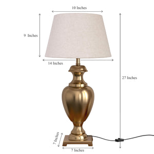 Royal Brass Antique Gold Trophy Table Lamp Off White Beige 14 inches Lampshade Bedside Stylish, Living Room, Bedroom, Home Decoration, Hotel