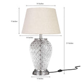 Glass Table Lamp Silver Nickel for Living room, Bedroom with Off White Lamp Shade - Bedside Diamond Cut Glass Lamp 23 Inches Height