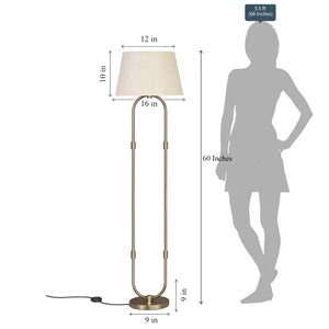 Modern Floor Lamp Standing Brass Antique Gold for Living room, Bedroom - 5ft Height with Off White Lamp Shade