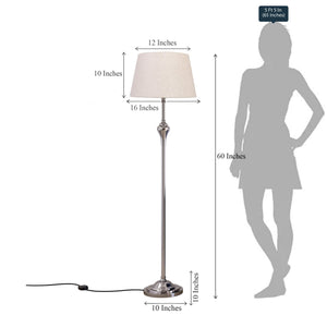 Royal Floor Lamp Standing Silver Nickel for Living room, Bedroom - 5ft Height with Off white Lamp Shade