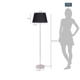 Modern Silver Floor Lamp Standing for Living Room, Bed Room- Satin Nickel, Sleek Design Pedestal 5ft Height with Black Lamp Shade
