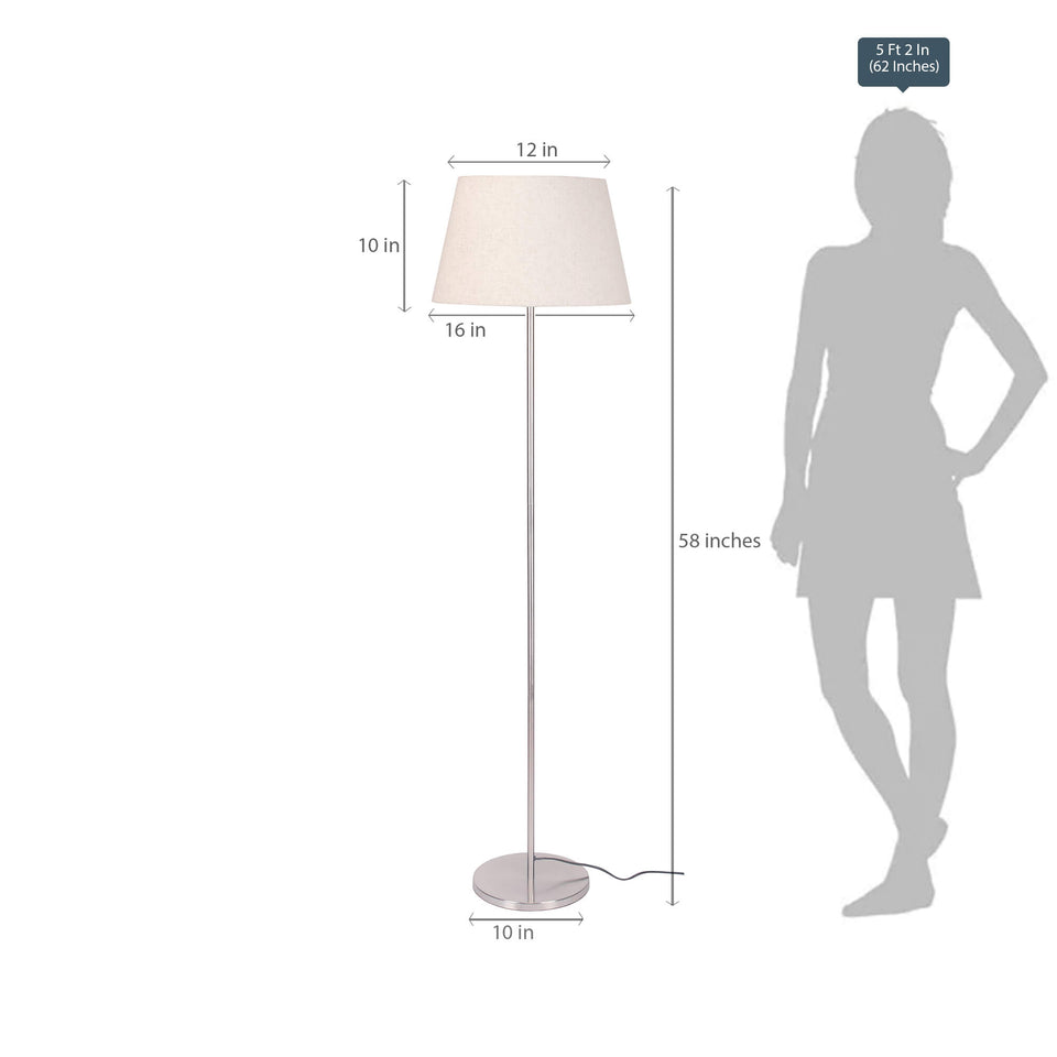Floor Lamp Standing Modern Silver 5ft Height Off White Lampshade 16 inches Living Room Corner, Home, Hotel, Office