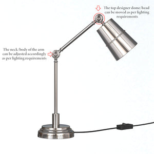 Study Reading Table Lamp Silver Nickel for Office, Bedroom, Work Purpose - Adjustable and Moveable