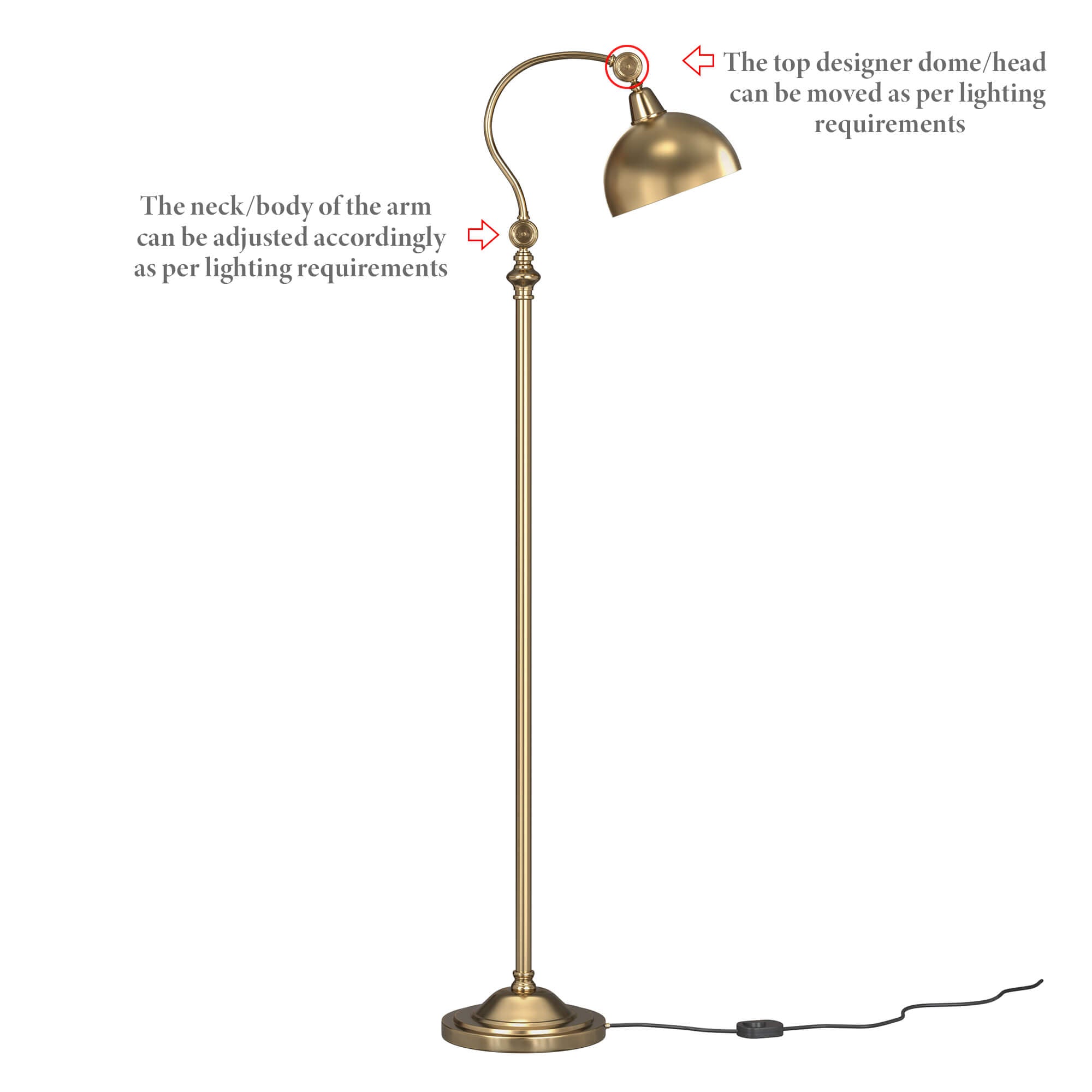 Cambridge Adjustable Floor Lamp in an Antique Brass Finish with Satin  Nickel Accents
