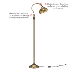 Vintage Curve Brass Antique Retro Floor Lamp Standing Adjustable, Moveable Dome Shade and Neck to Focus Light, Reading Task Lamp Pack of 1