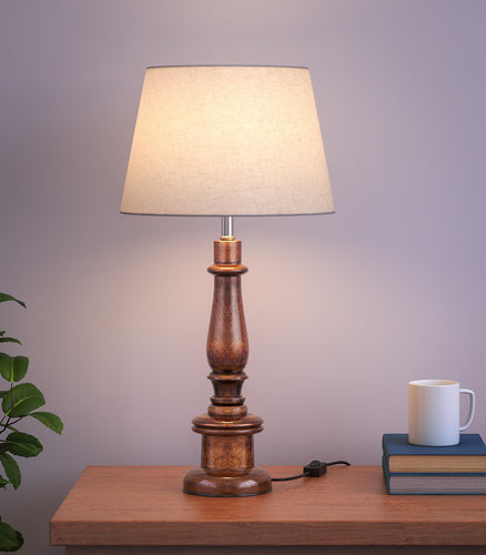 Divine Trends Wooden Table Lamp 24 Inches Height With 12 Inches Diameter Off White Lampshade