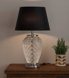 Divine Trends Diamond Cut Glass Table Lamp Silver Finish 23 Inches Height With Black 14 Inches Diameter Lampshade