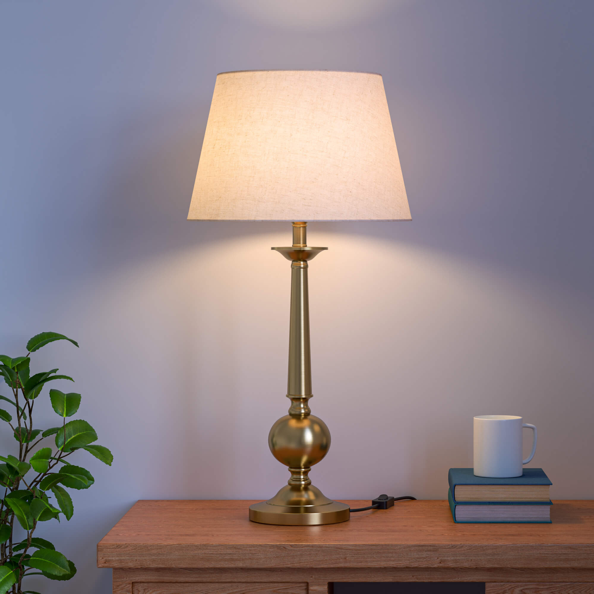 Table Lamp Brass Antique for Bedside, Living room with Off White Lamp –  Divine Trends