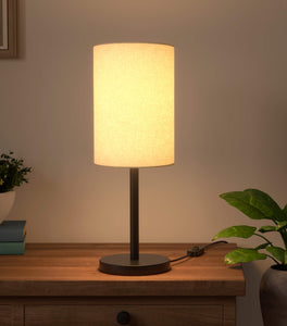 Table Lamp Black for Bedroom, Living Room with Off White Cylinder Lamp Shade - Sleek Bedside lamp 19 Inches Height
