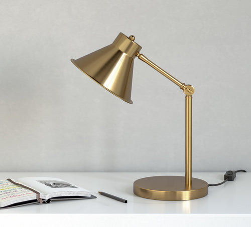 Divine Trends Study Desk Office Reading Table Lamp Brass Antique Finish 15 Inches Height with Adjustable Head and Body