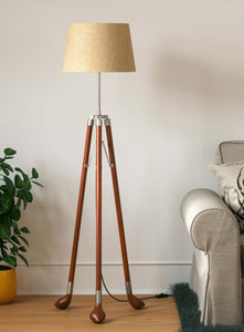 Golf Legs Tripod Floor Lamp Standing Brown Polished for Living room, Bedroom - Golf legs with Jute Lamp shade