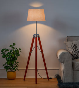 Vintage Sleek Tripod Floor Lamp Standing Brown Polished for Living Room, Bedroom- With Jute Lamp Shade