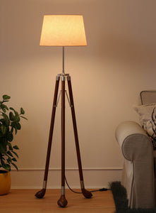 Golf Legs Tripod Floor Lamp Standing Brown Polished for Living room, Bedroom - Golf legs with Jute Lamp shade