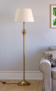 Floor Lamp Standing Brass Antique for Living room, Bedroom - Royal Pedestal 5ft Height with Off White Lamp Shade