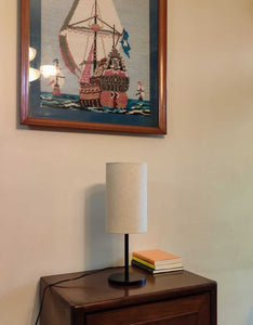 Table Lamp Black for Bedroom, Living Room with Off White Cylinder Lamp Shade - Sleek Bedside lamp 19 Inches Height