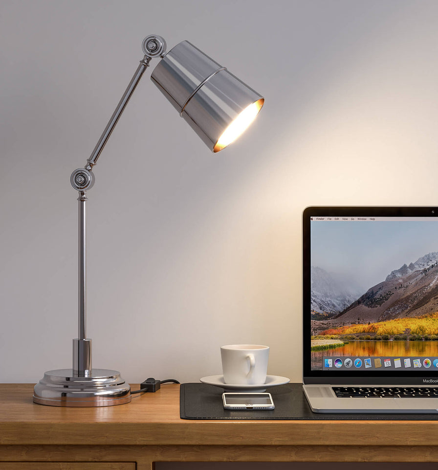 Study Reading Table Lamp Silver Nickel for Office, Bedroom, Work Purpose - Adjustable and Moveable