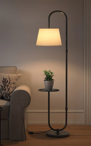 Divine Trends Modern Shelf Floor Lamp Standing Black 5ft Height with 10 Inches Shelf Diameter and Off White Lampshade