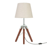 Tripod Table Lamp Wood Brown Polished Silver Nickel for Living room, Bedroom with Off White Lamp Shade 19 Inches Height