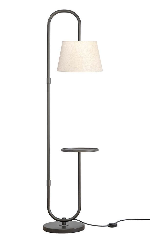 Divine Trends Modern Shelf Floor Lamp Standing Black 5ft Height with 10 Inches Shelf Diameter and Off White Lampshade