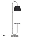 Floor Lamp with Shelf Standing for Living Room, Bedroom- Satin Nickel Silver with Black Lamp Shade, Modern Design
