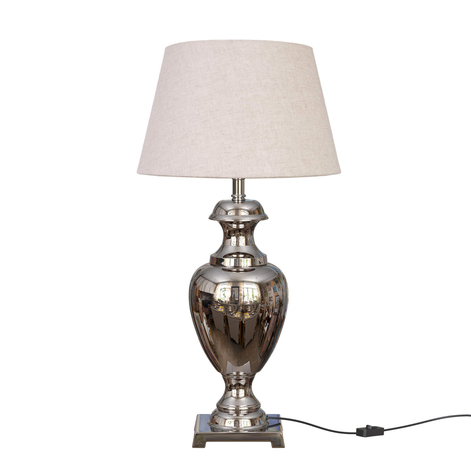 Royal Table Lamp Silver Nickel for Living room, Bedside with Off White Lamp Shade 27 Inches Height