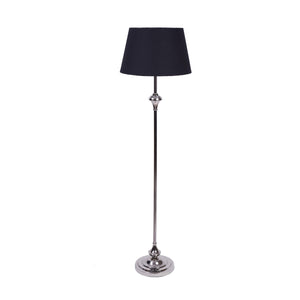 Silver Floor Lamp Standing for Living Room, Bedroom- Silver Nickel Royal Pedestal 5ft eight with Black Lamp Shade