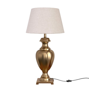 Royal Brass Antique Gold Trophy Table Lamp Off White Beige 14 inches Lampshade Bedside Stylish, Living Room, Bedroom, Home Decoration, Hotel