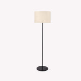 Floor Lamp Standing Black Polished for Living room, Bedroom - Modern Sleek Pedestal 5ft Height with Off White Drum Lampshade