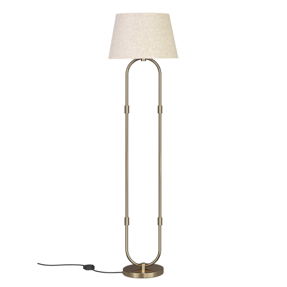 Modern Floor Lamp Standing Brass Antique Gold for Living room, Bedroom - 5ft Height with Off White Lamp Shade